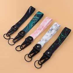 Marble Printing Hand Wrist Lanyard Short Lanyard Mobile Phone Strap for USB Keychain ID Badge Holder DIY Hanging Rope