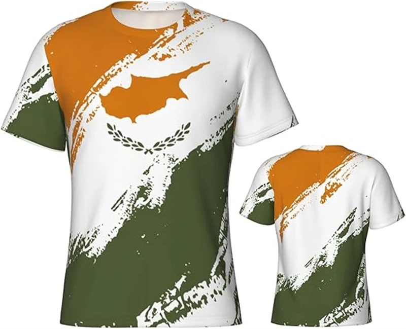 قبرص العلم الوطني وشعار ثلاثية الأبعاد مطبوعة الصيف تي شيرت غير رسمي قصيرة الأكمام الصيف أفضل كول الرجال النساء تي شيرت Y2k الملابس