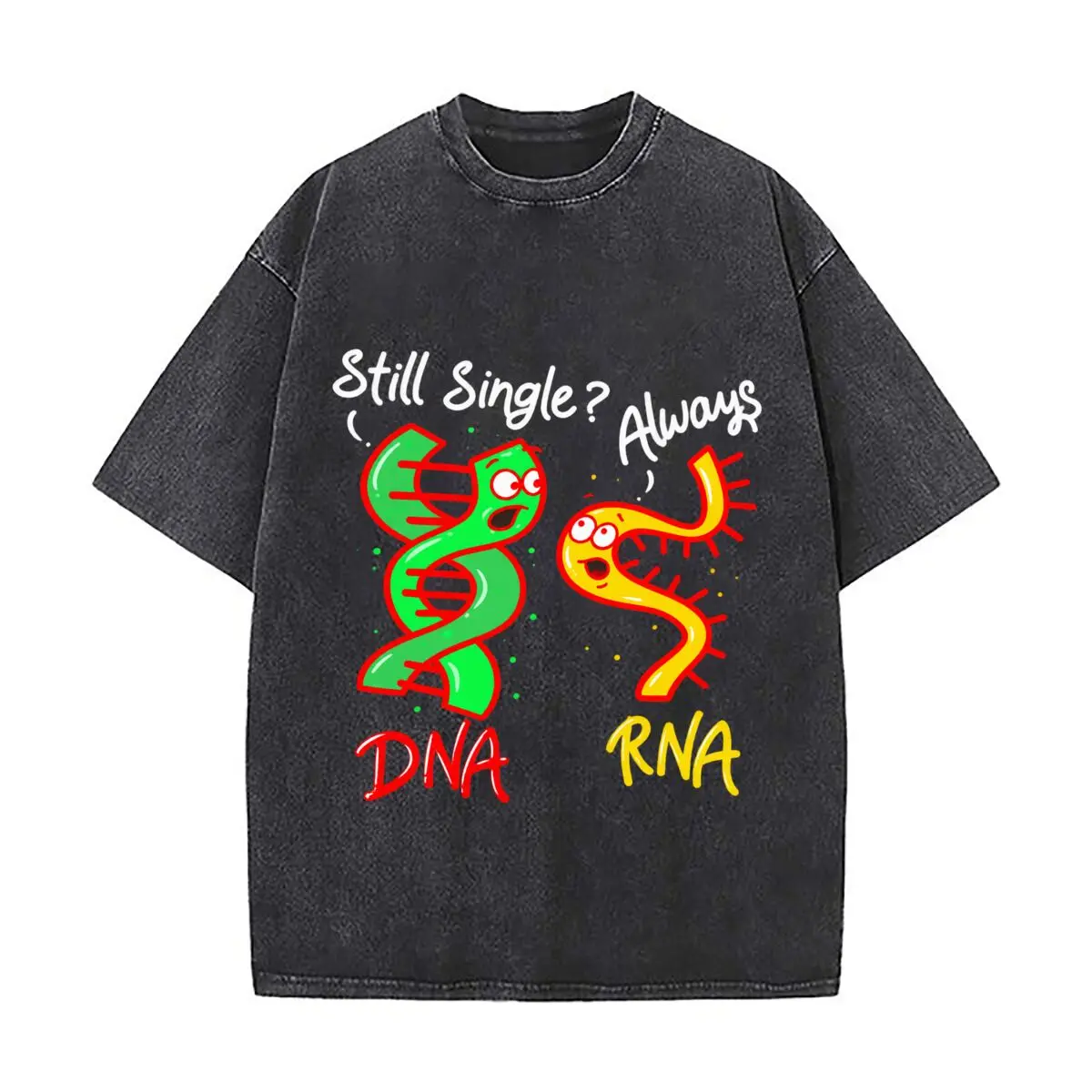 Funny DNA RNA Genetics Cartoon Science Washed Vintage Short Sleeve Loose Streetwear Tee