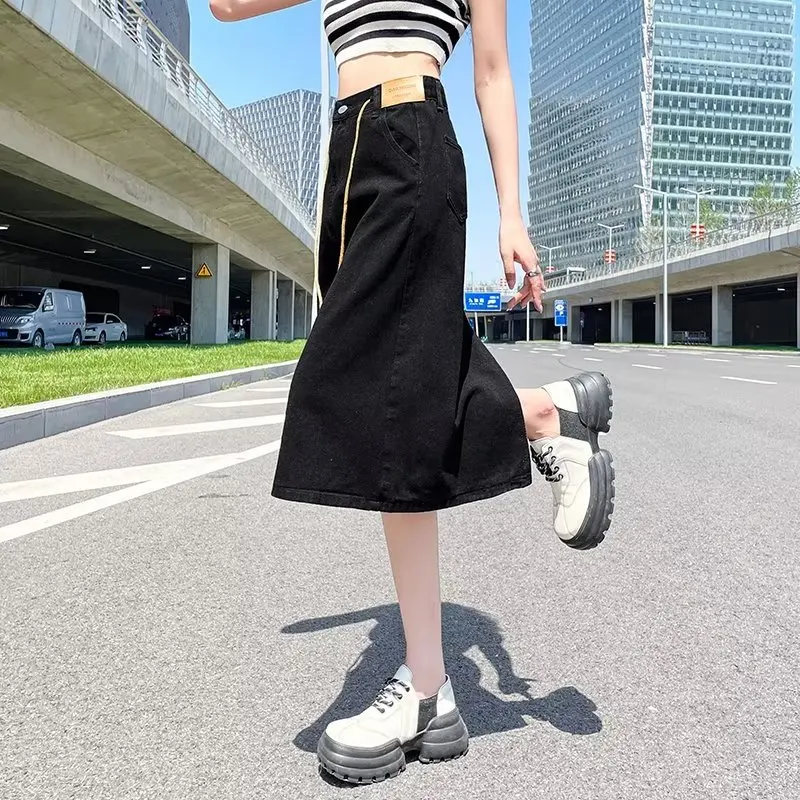 

Джинсовые юбки женские винтажные летние модные Harajuku прямые базовые повседневные студенческие Ulzzang однотонная модная одежда Faldas High Street