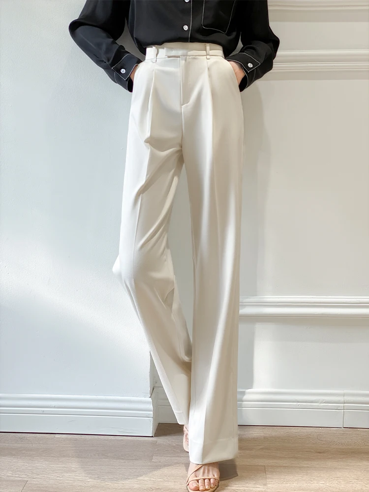 

Женские брюки с высокой талией и широкими штанинами, повседневные, деловые, осенние, новые, элегантные, прямого кроя, из высококачественной ткани