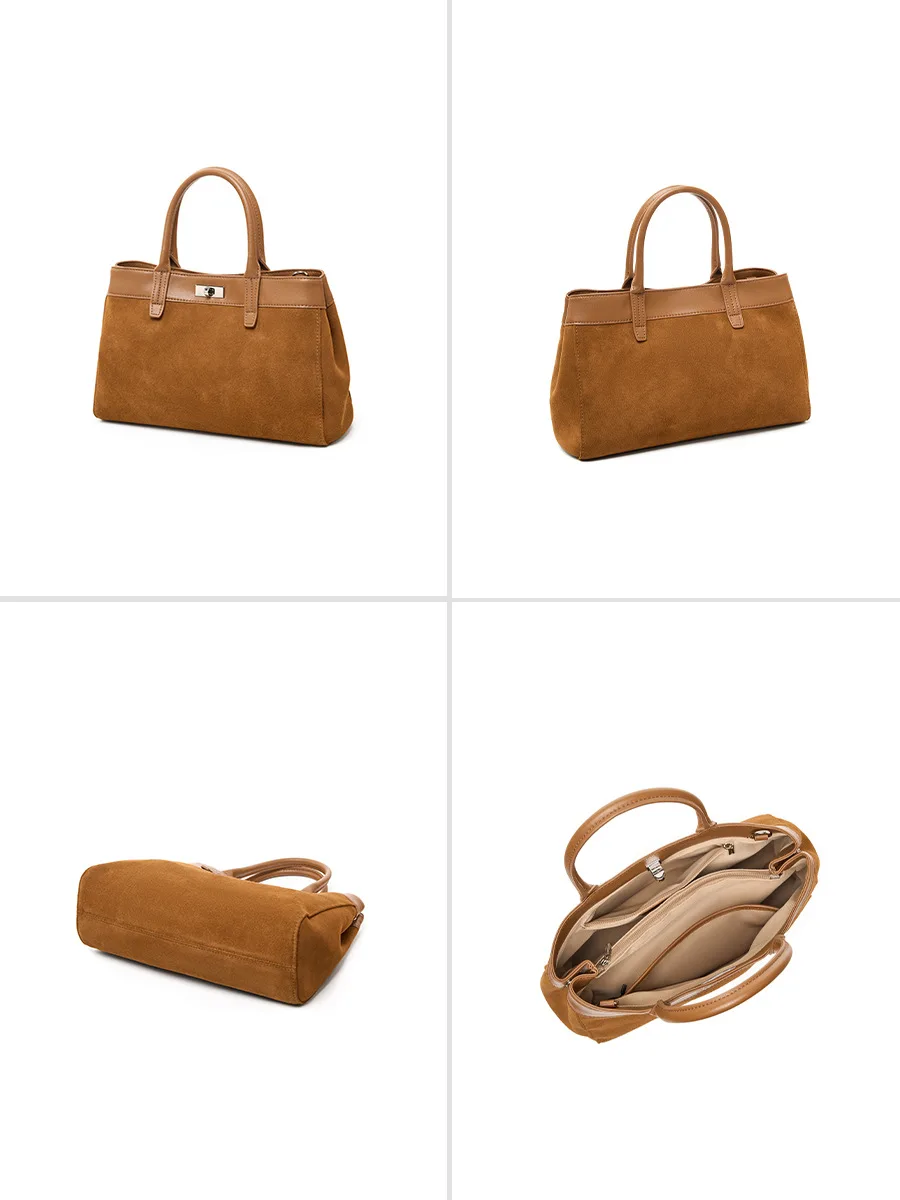 فريدة من نوعها حقيبة كتف من جلد الغزال عادية المرأة محفظة كروسبودي جلد طبيعي سعة كبيرة أنيق حمل حقيبة نسائية عالية الجودة Luxu #5