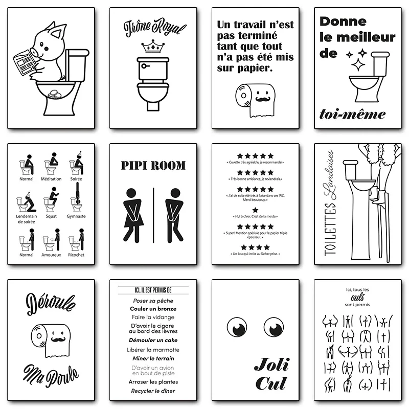 WC Humor French Commentary Toilet Quote Different Ways Poster Print Wall Art Pictures Canvas Painting Living Room Home Decor