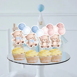 20pcs Balloon Bear Toppers Carton Cupcake Topper for Kids Baby Shower Bear Happy Birthday Party Decorations DIY Cake Supplies