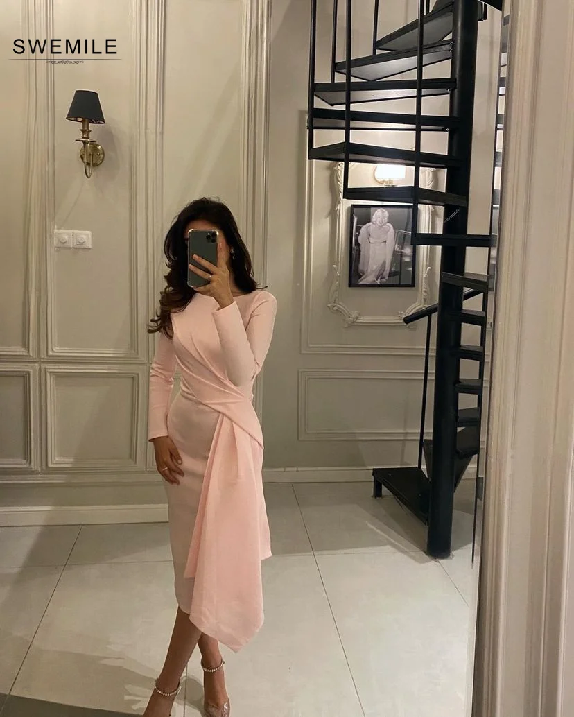 Pink Long Sleeves Cocktail Formal Occasion Dresses Prom Dresses Wedding Party Dress Short Dresses For Special Events Zipper Up