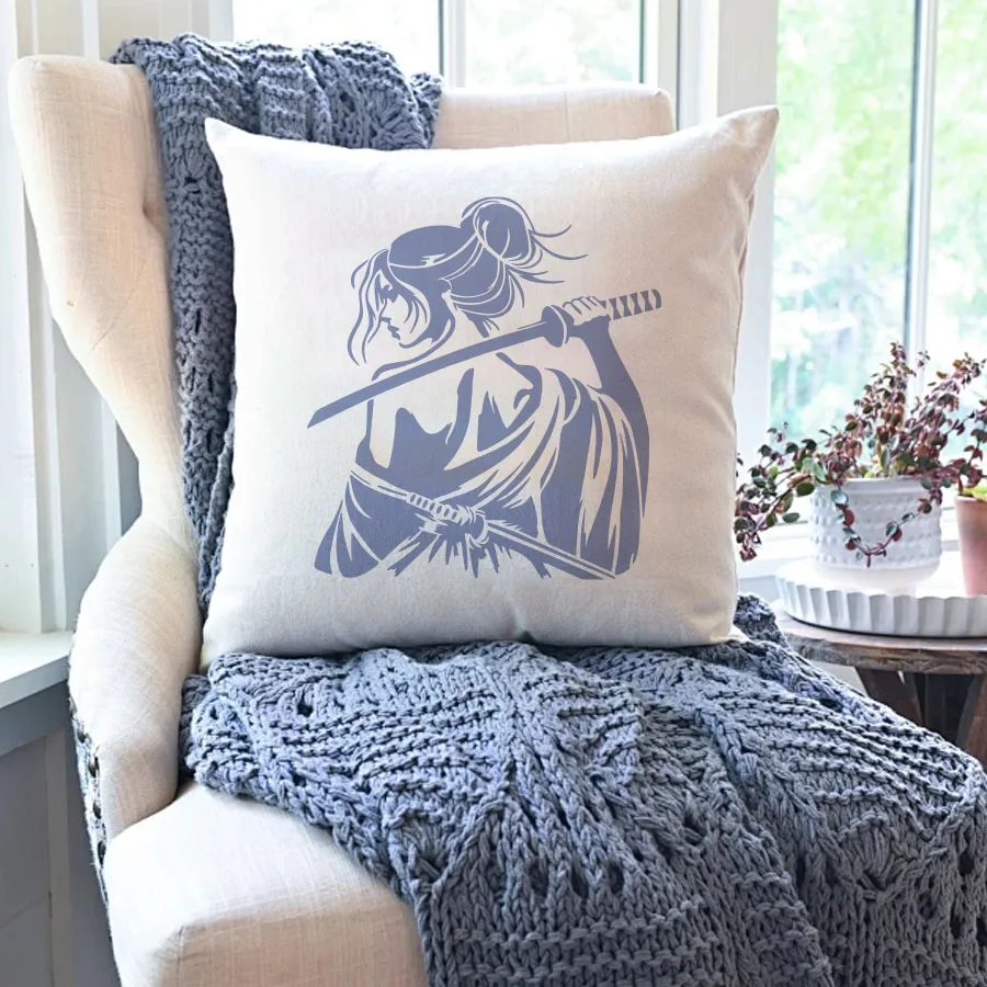 قطعة واحدة من قالب استنسل الساموراي الأنثوي مقاس 11.8 بوصة للرسم على نسيج خشبي على الحائط