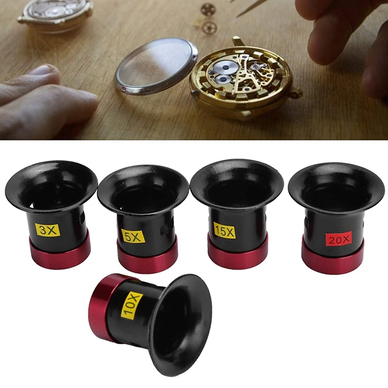 5 Pieces Of Magnifying Glass 3X 5X 10X 15X 20X Eye Magnifying Glass Ring Magnifying Glass Jewelry Watch Repair Tool