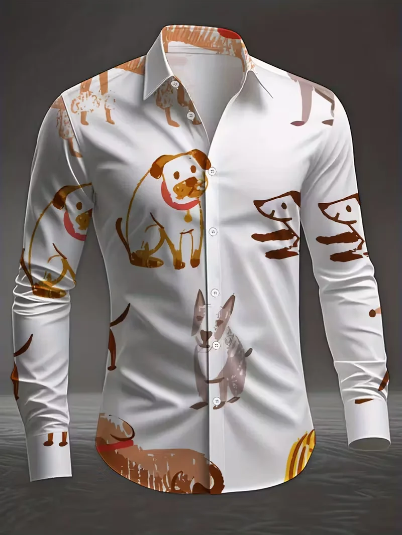 

New men's long sleeved shirt button up shirt 3D striped print dark outdoor pattern holiday collar shirt top