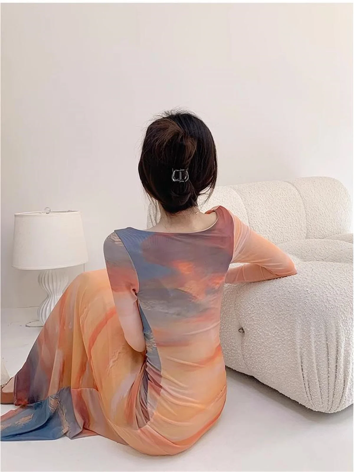 Vacation outfits 2024 Summer dress elegant evening party dresses for women tie dye dresses luxury long dresses mesh flare sleeve