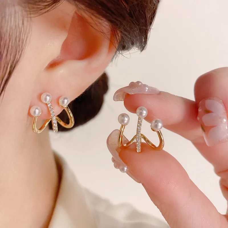 S925Silver Needle Exquisite Small Micro Inlaid Zircon Pearl Earrings High-Grade Ear Studs Trendy Elegant Internet Popular Earrin