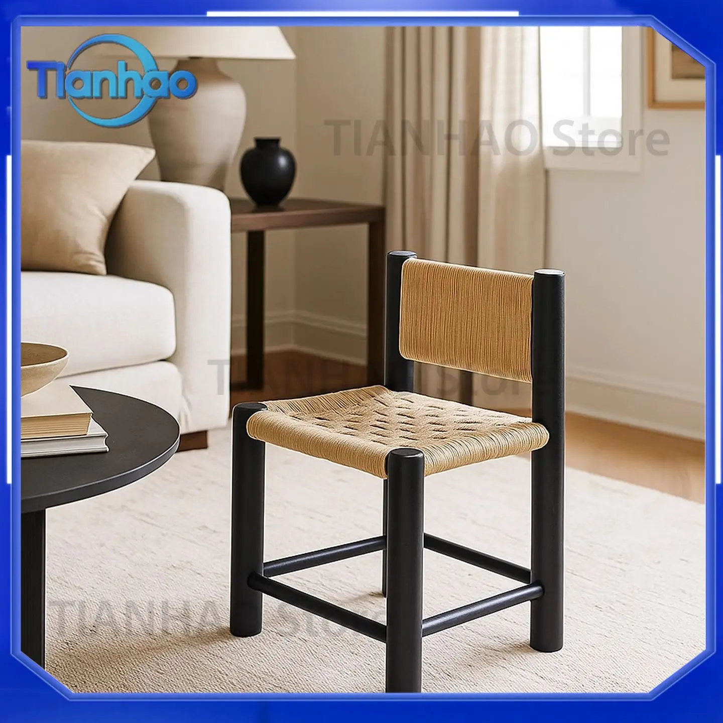 Sturdy Woven Rattan Footstool for Living Room Sofa Bench Minimalist Square Stool Entryway Shoe Bench Seating Stool for Home