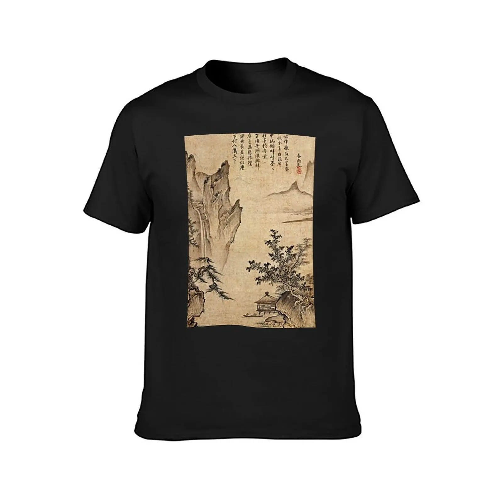 Landscape with Pavilion (Restored Japanese Artwork) T-Shirt customs blanks Short sleeve tee mens graphic t-shirts anime