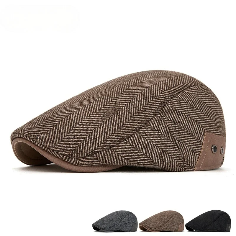 Men's and Women's Fashion Forward Cap for The Elderly Winter Wool Retro Beret Ear Protection Newsboy Cap Warm Cap