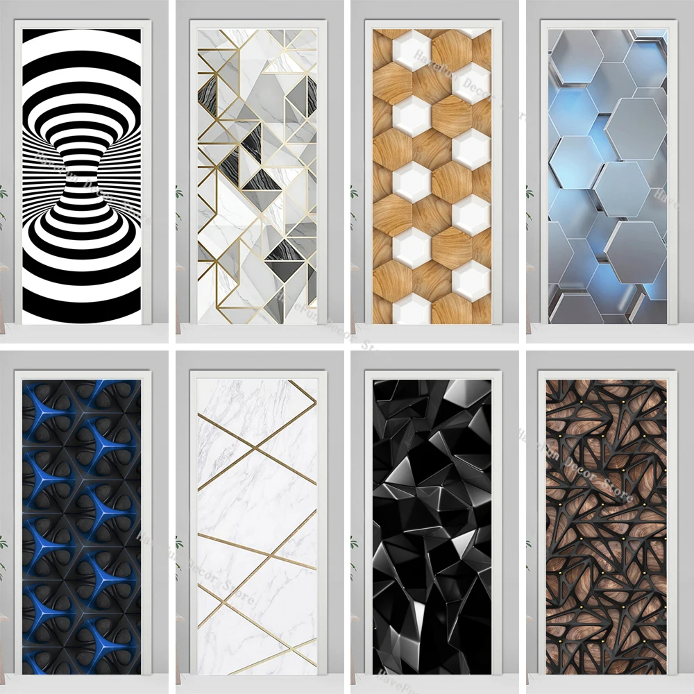 

Geometric Line Pattern Door Sticker Art Home Decoration 3D Removable Mural Bedroom Entrance Door Wallpaper