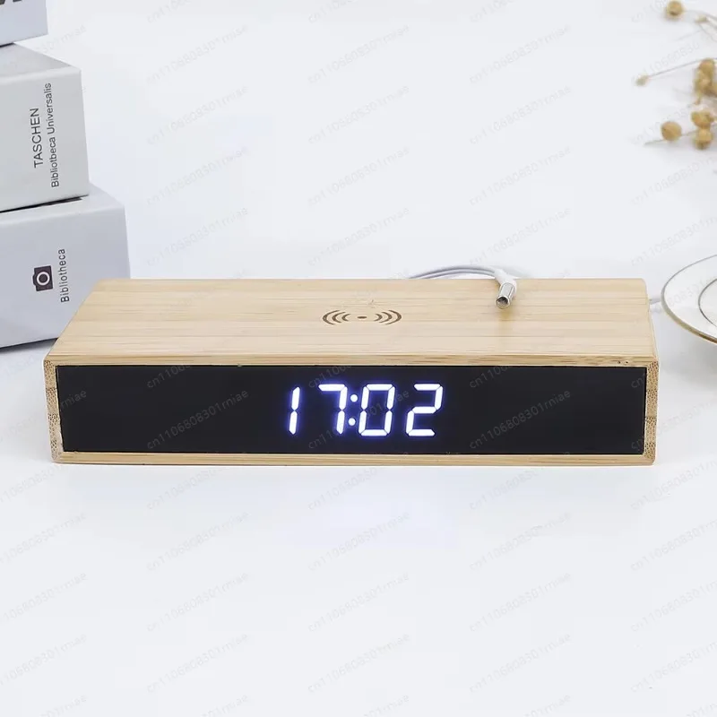 New Clock Temperature Weather Forecast Digital Desktop Clock Voice Control with Wireless Charger