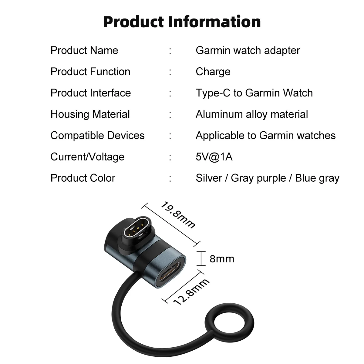 Watch Charger Adapters Type C Female to Male Charging Connector Compatible with Garmin Fenix 7/7S/7X/6/6X/6S and More