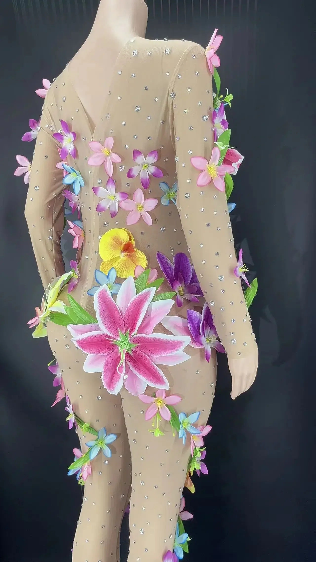 Sexy vedere attraverso la tuta a fiori discoteca festa performance costume abbigliamento da palcoscenico regalo da donna di lusso