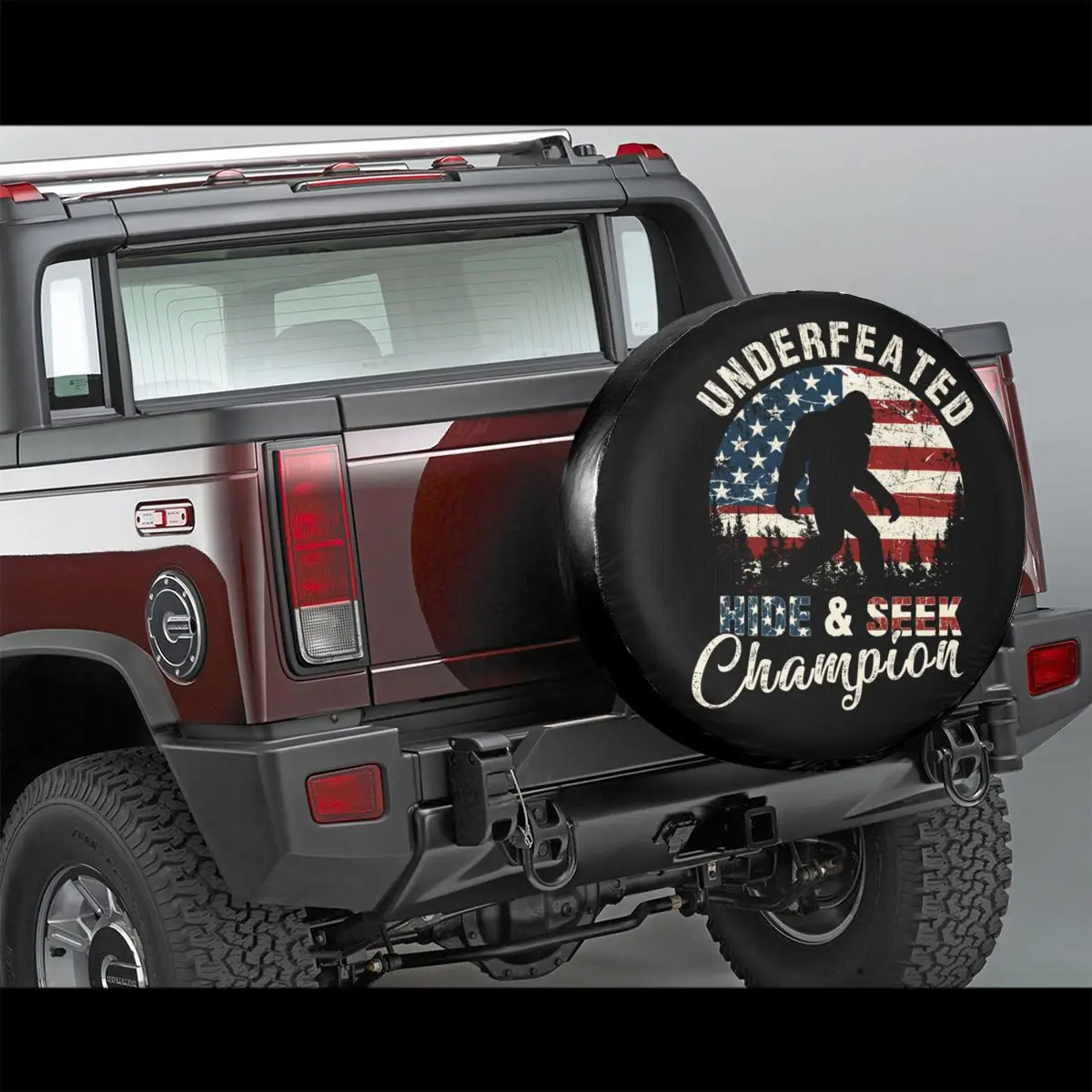 Hide And Seek Spare Wheel Tire Cover Case Bag for Jeep Honda Funny Bigfoot American Flag Vehicle Accessories 14