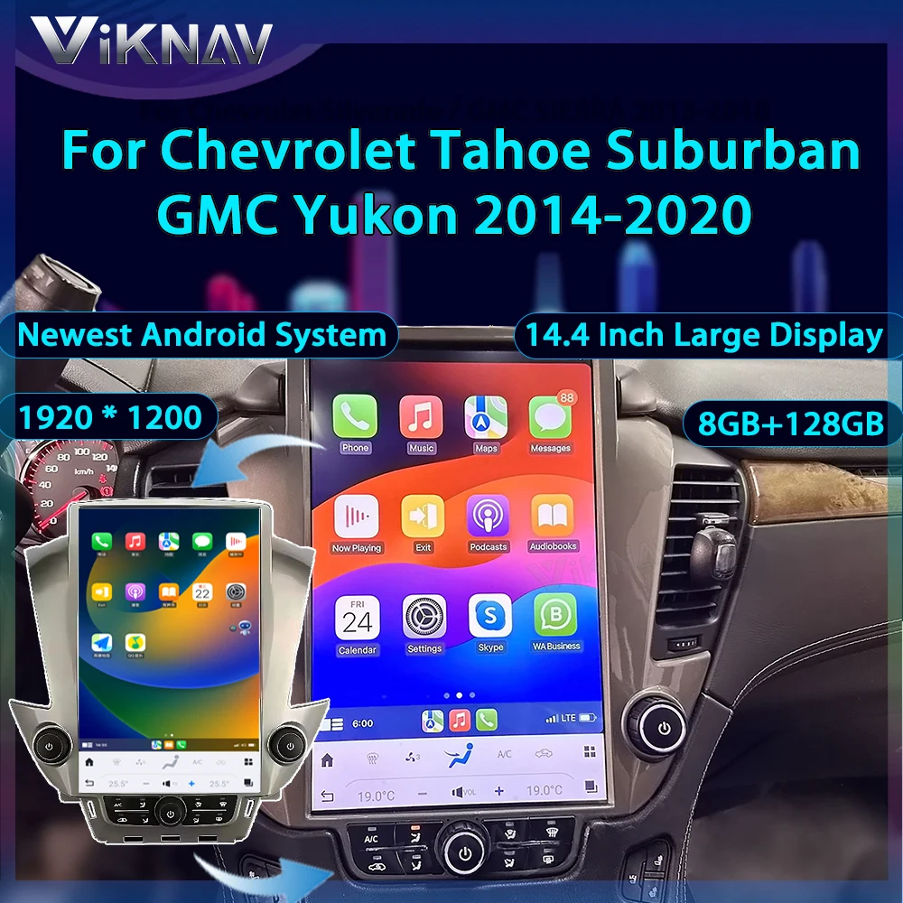 VIKNAV 14.4 Inch Car Radio For Chevroler Suburban Tahoe GMC Yukon 2014-2020  Android 13  Car GPS Navigation Multimedia Player