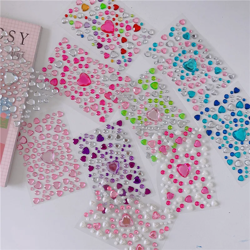 Mixed Size 3D Heart Love Gem Stickers For Kids Diamond Acrylic Crystal Sticker DIY Three-dimensional Rhinestone For Girls