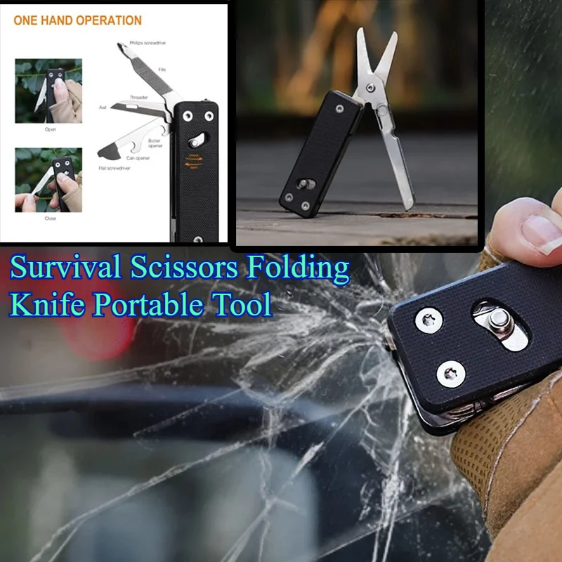 Camping Knife Multi-Tool - 多機能ポケットナイフハンドルとポケットクリップ、大型ハサミツールG10に最適、アウトドアキャンプに最適