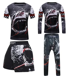 Rashguard dla dzieci 4 sztuk Sport garnitur MMA koszulka kompresyjna + spodnie spodenki Muay Thai dzieci Jiu Jusit Bjj odzież zestawy do biegania