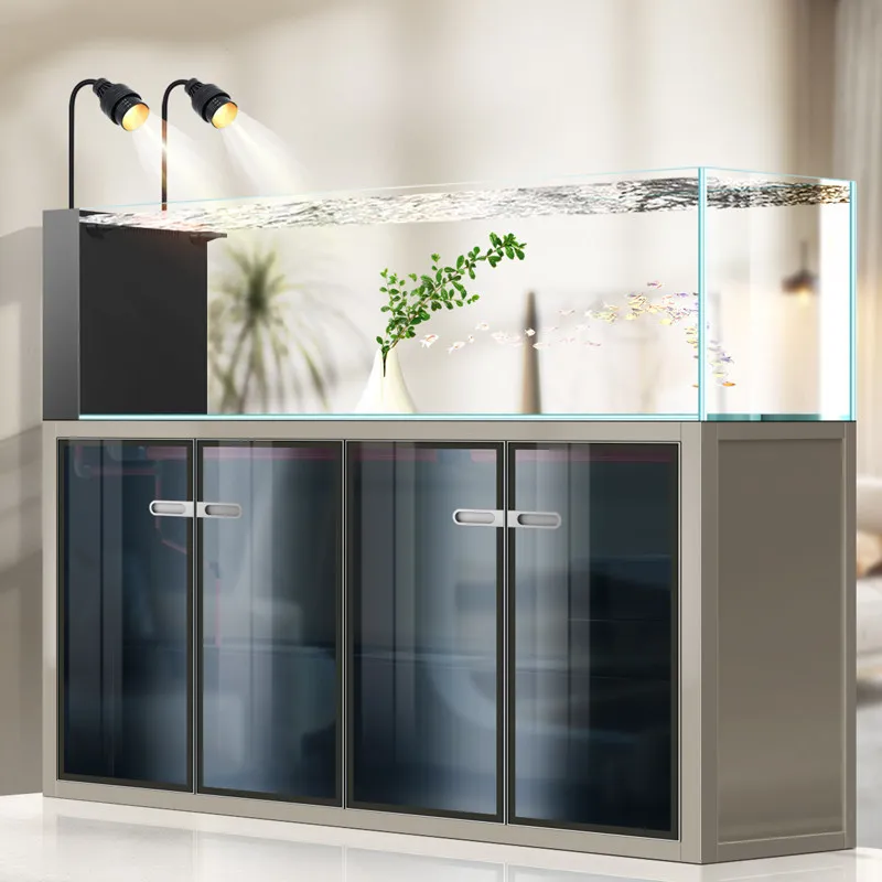 Landscape grade industrial wind fish tank stream tank backpack overflow ultra-white glass bottom filter living room aquatic aqua