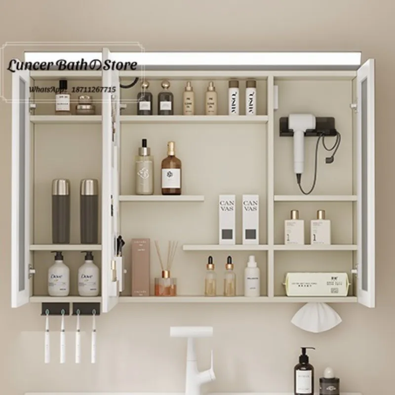 Honeycomb aluminum mirror cabinet multifunctional storage with exhaust fan bracket built-in socket single mirror cabinet