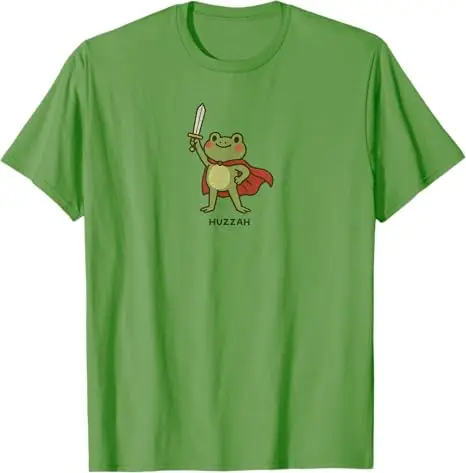 Huzzah Frog Funny Sword Meme Tee T-Shirt Cute Frog Aesthetic Clothes Novelty Gift Women's Fashion Cotton Outfit Y2k Humorous Top