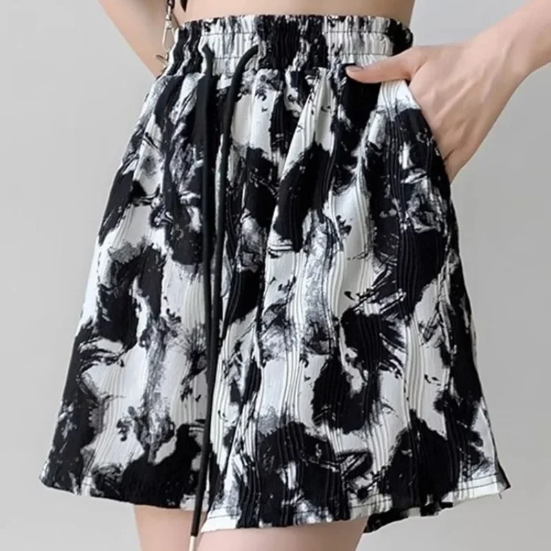 

2024Simple and Casual High Waist Summer New Women's Pant Skirt Fashion Versatile Printed Loose Thin Wide Leg Sports Pant Skirt
