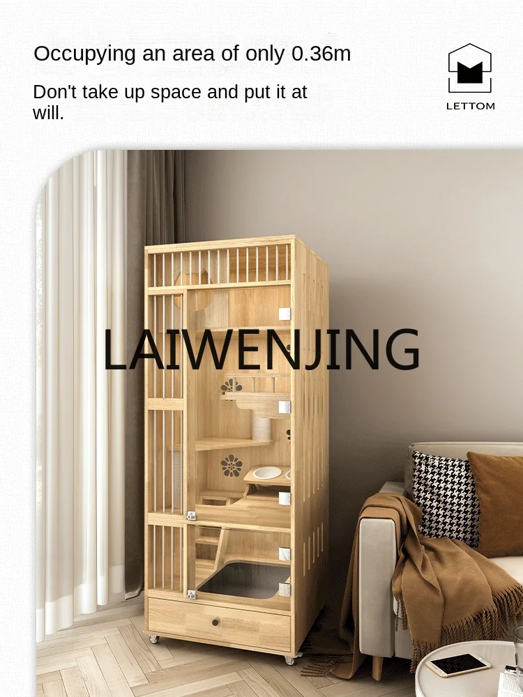 

RWJ Solid Wood Cat Cage Integrated Household Small Apartment with Toilet Cattery