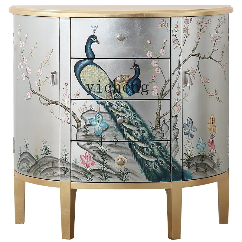 

Semicircle Entrance Cabinet American Paillette Living Room Storage Decoration Cabinet Light Luxury Painted Sideboard Cabinet