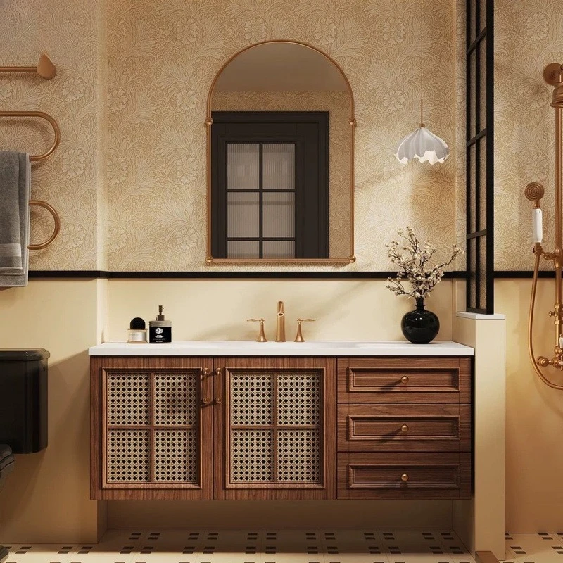 

Medieval style bathroom cabinet, solid wood baking paint, wash table, bathroom wash table combination, retro braided