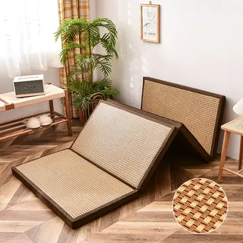 Japanische Tatami-Teppich-Bodenmatte, Rattan-Tatami-Matte, Bodenlaken, 4,5 cm dick, für Wohnzimmer, Schlafzimmer, faltbare Matratze, 4-fach
