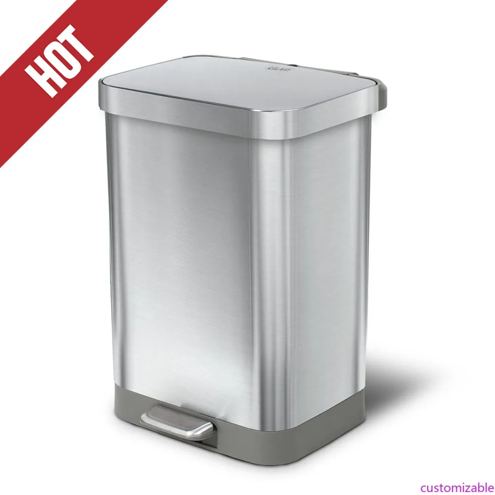 

Настраиваемый мусорный бак из нержавеющей стали с защитой клоурэксового запаха | Большой металлический кухонный мусорный бак с мягкой крышкой, F