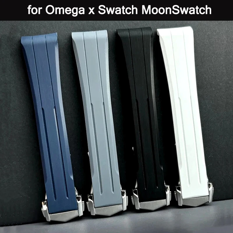 

Изогнутый резиновый ремешок для часов 20 мм для Omega X Swatch MoonSwatch, складная пряжка, спортивный водонепроницаемый сменный браслет для мужчин и женщин