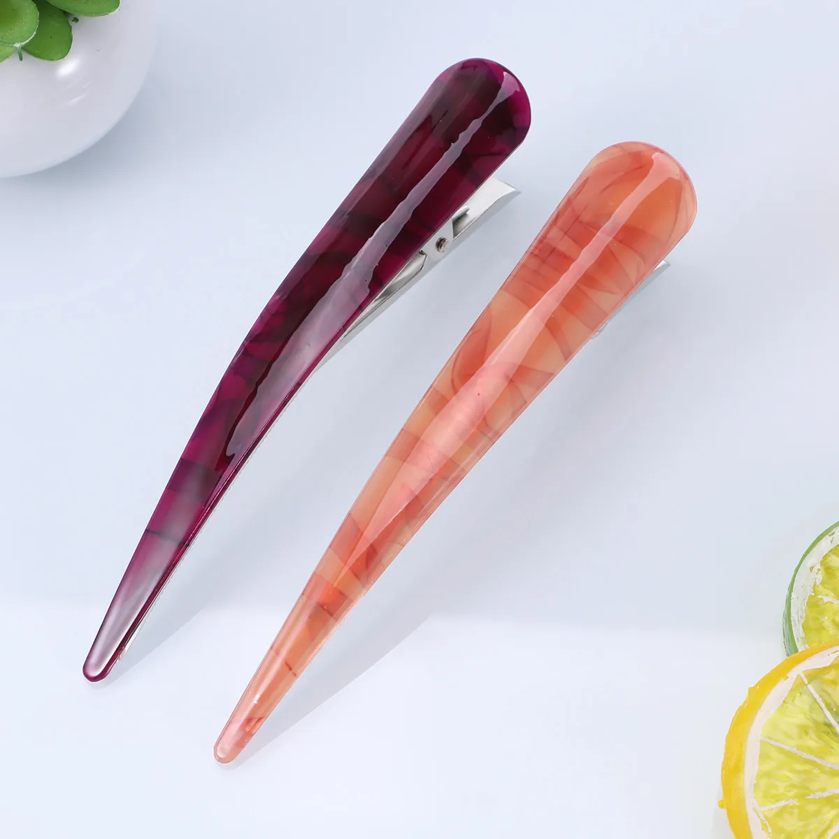 

2Pcs Non-Slip Duckbill Hair Clips Sturdy Acrylic Hair Sectioning Clips for Dyeing Styling Salon Home Use Red Purple