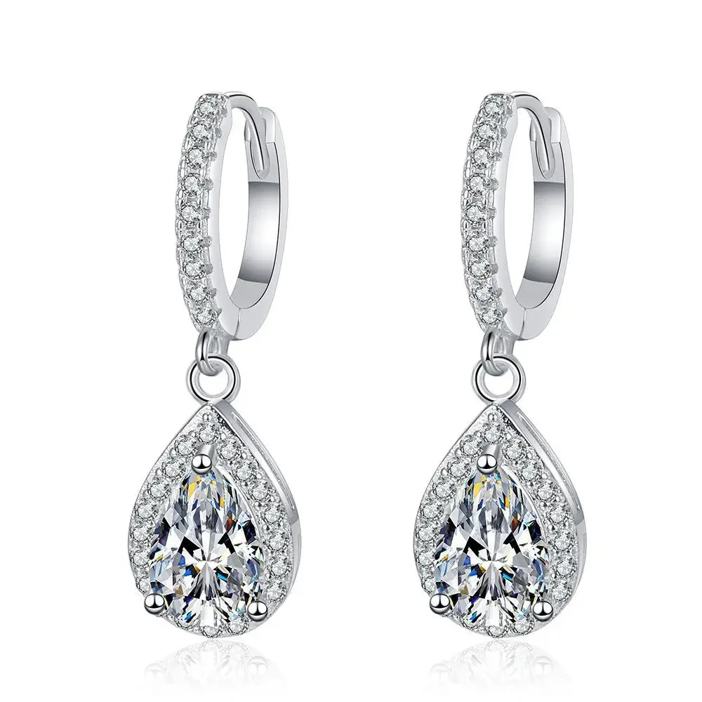 Classic 100% Real 1 Carat Pear Cut Moissanite Diamond Drop Earrings Women’s S925 Silver Earring Plated PT950 Fine Jewelry