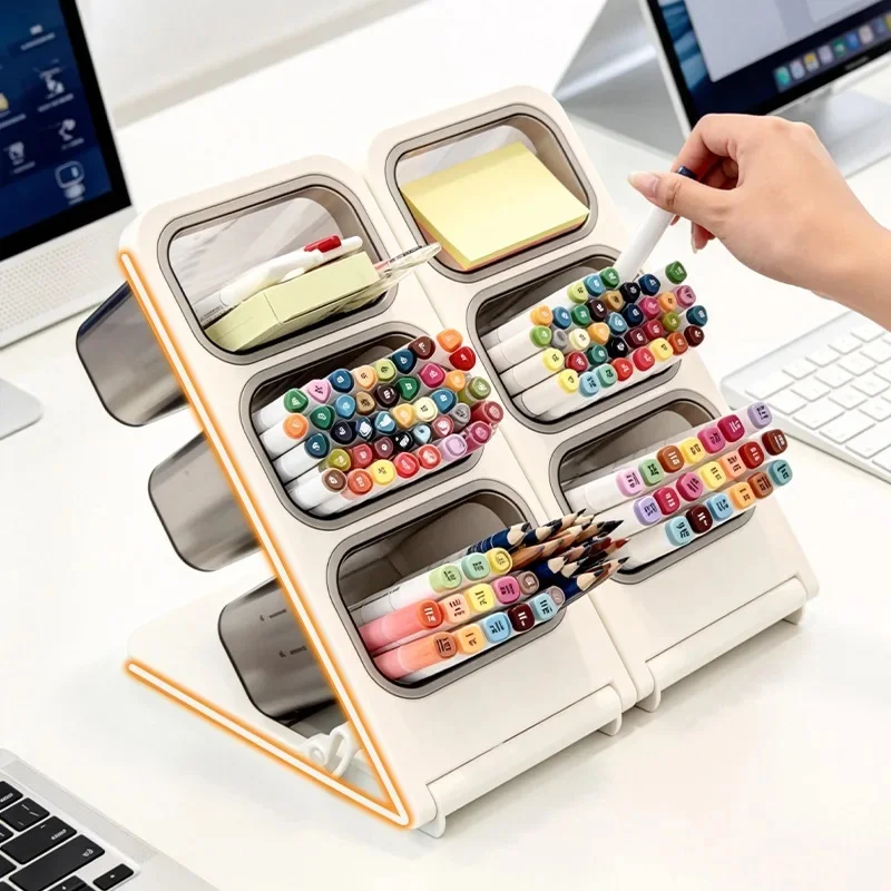 Slant Insert Pen Holder Detachable Multi Layer Desk Pen Box Home Office Organizer Stationery Storage Stand Pencil Cup for Studen