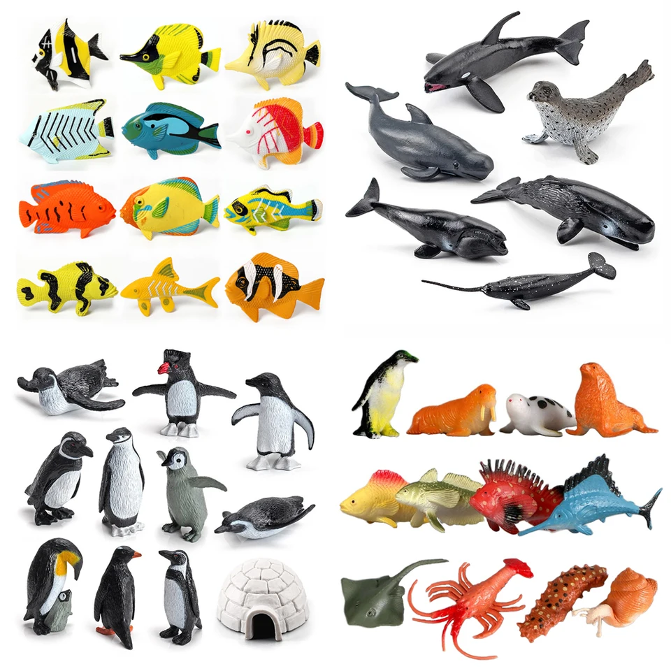 鯨の歯　アザラシとペンギンの置物 2体セット 海洋動物魚モデルクジラペンギンレキンサメシャチアザラシ海の生き物の