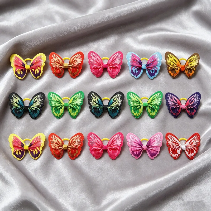 Pet Butterfly Hair Bows with Yellow Rubber Bands Cute Dog Hair Clips for Yorkie Maltese Grooming Accessories