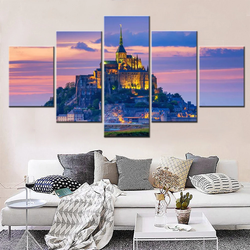 5 Pieces Wall Art Canvas Nuture Poster World Landscape Abbey Wallpaper Painting Home Decor Living Room Picture Print Mural