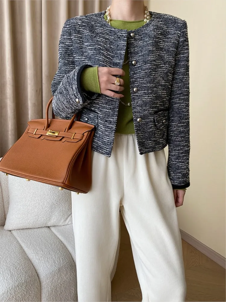 Grey tweed jacket pre-fall classic box little fragrance jacket short one-piece style