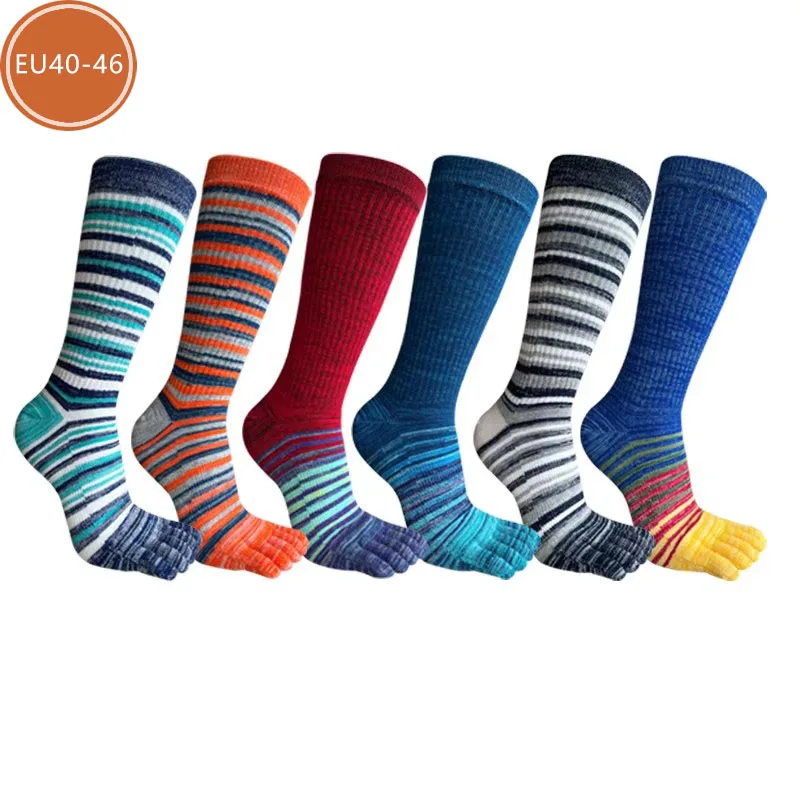 Man Toe Socks Long Plus Large Size Cotton Colorful Striped Compression Sport Fitness Happy Funny 5 Finger Calf Socks EU42-46