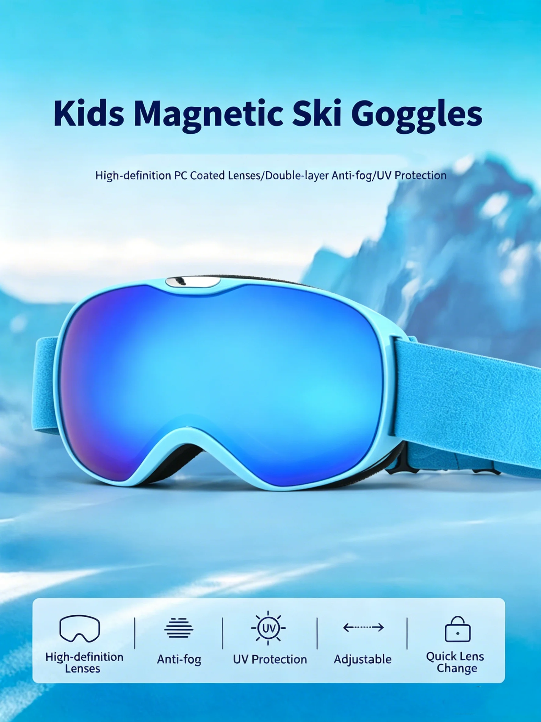 

Unisex Spherical Ski Goggles, Anti-Fog and Impact-Resistant, Can Be Fitted with Prescription Lenses, Snow Mountaineering Goggles