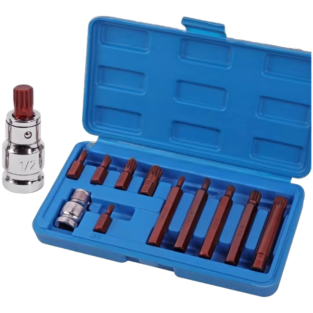Precision For Torx 12 Point Socket Bit Set 11 or 15 pcs for Automotive Technician Tools 1/2 Inch Drive Alloy Steel Hex Socket