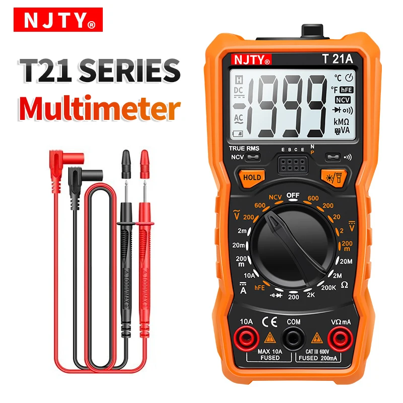 NJTY T21E Multimeter Multimetro Tester Digital Multimeter 6000 Counts Auto Ranging AC/DC Voltage Temperature Measuring Voltmeter