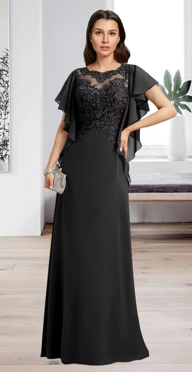 Кружевные аппликации, платья для матери невесты на свадьбу, шифоновое вечернее платье с рукавами и рюшами, вечерние платья