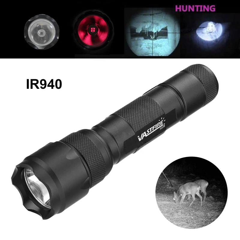 Tactical IR 850nm/940nm LED Flashlight Night Vision IR Hunting Hog Fill Light+45° Rifle Scope Mount+Switch+18650+USB Charger+Box