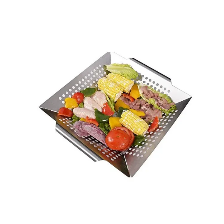 Grill Bbq Basket Wok  Stainless Steel Steak Oven Vegetable  Bbq Roasting Pan for Camping Kitchen Stainless Steel Mesh